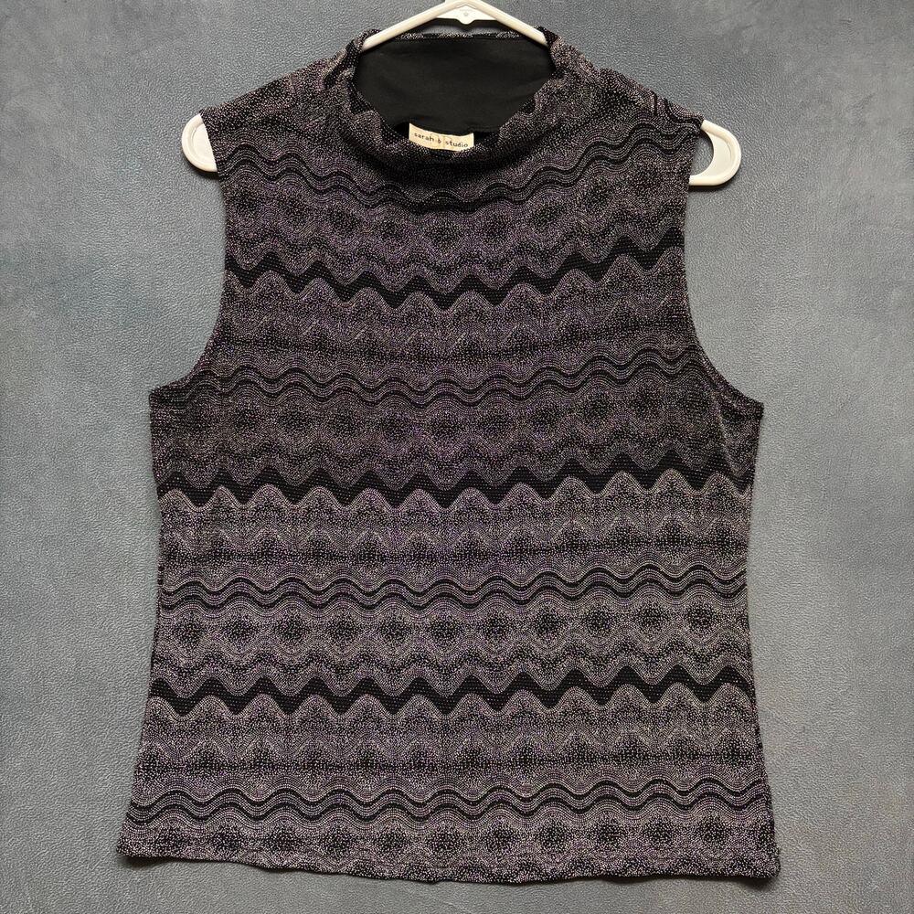 Vintage Sarah B Studio Micro Studded Blouse Artsy Mock Neck Made in USA Large